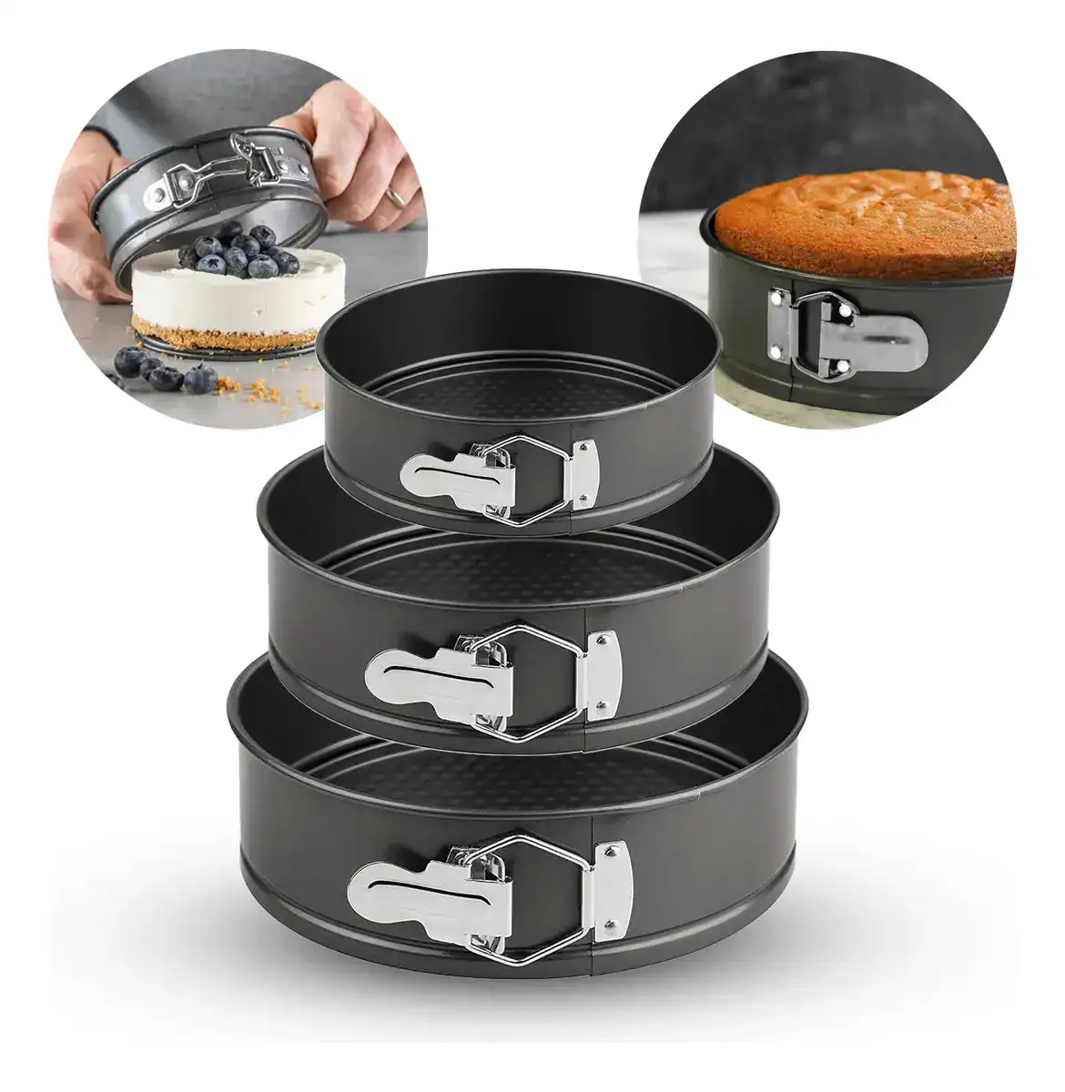 Kit 3 Formas Para Bolo Torta Com Fundo Removível Antiaderente carbono