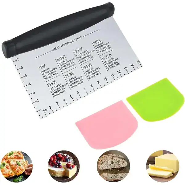 Kit 3 peças de raspadores de massa em plástico e inox tamanhos variados