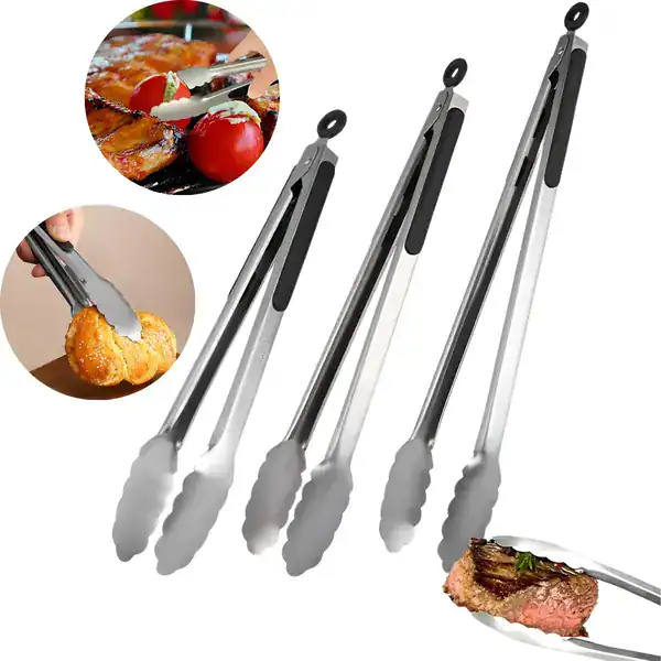 Kit com 3 pinças profissionais com trava em aço inox