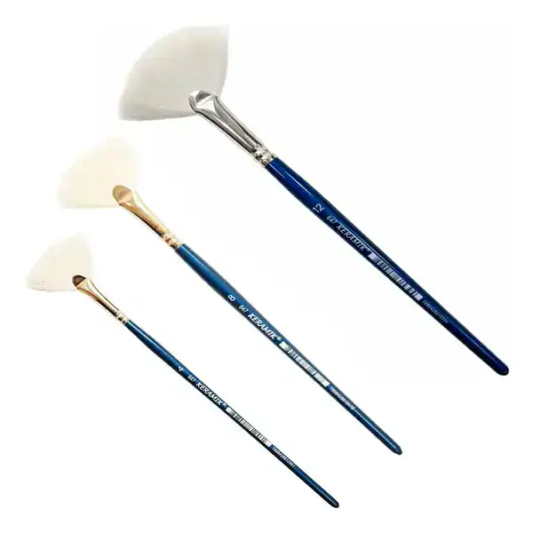 Kit com 3 pincéis leque Keramik para cerâmica