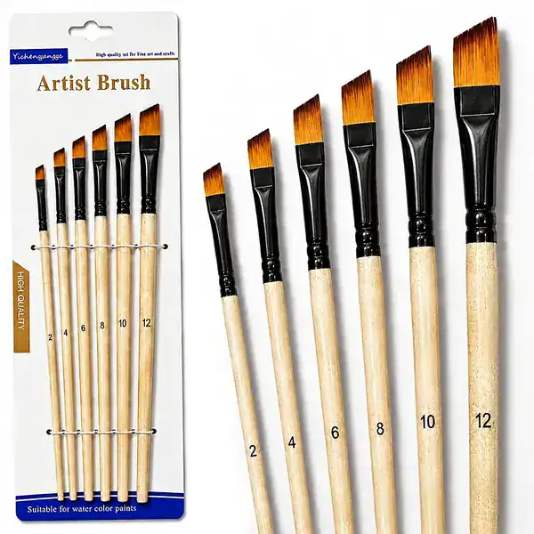 Kit com 6 pincéis de ponta chanfrada para pintura em cerâmica