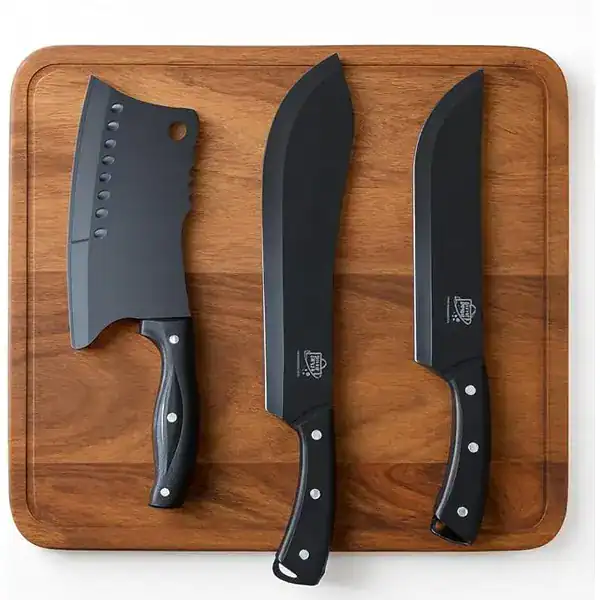 Kit churrasco com 3 facas profissionais em inox acabamento black