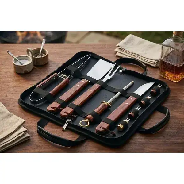Kit churrasco 360 em aço inoxidável com 10 peças