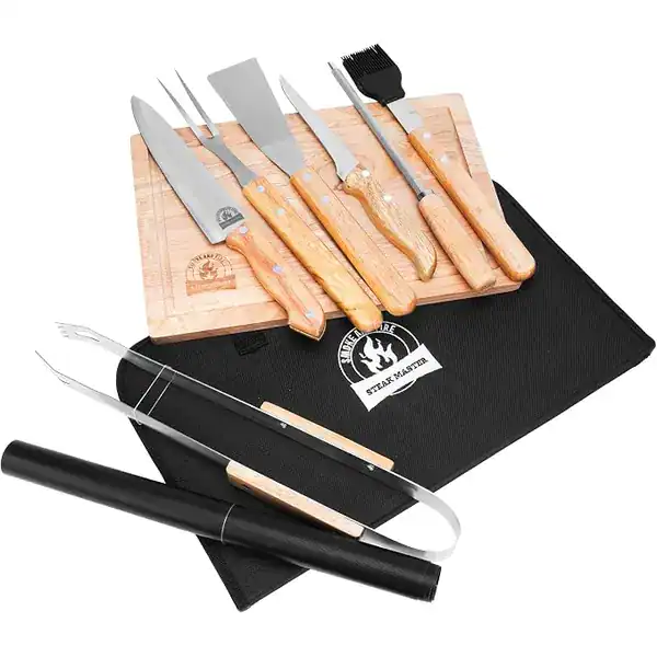 Kit churrasco com 10 peças de facas em inox e estojo