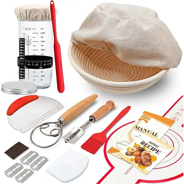Kit completo para iniciantes de massa fermentada sourdough banneton raspador lâmina