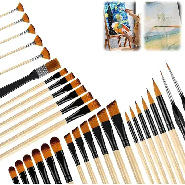 Kit com 32 pincéis variados para pintura em cerâmica e artesanato