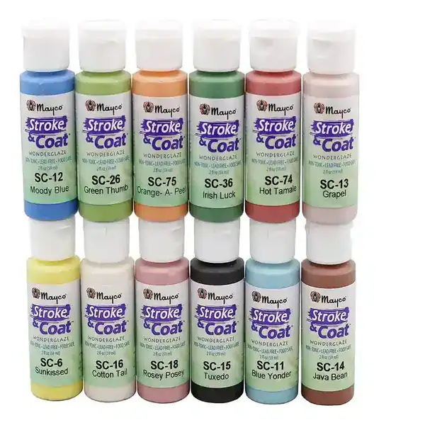 Kit Creative Hobbies com 12 frascos de esmalte cerâmico Mayco
