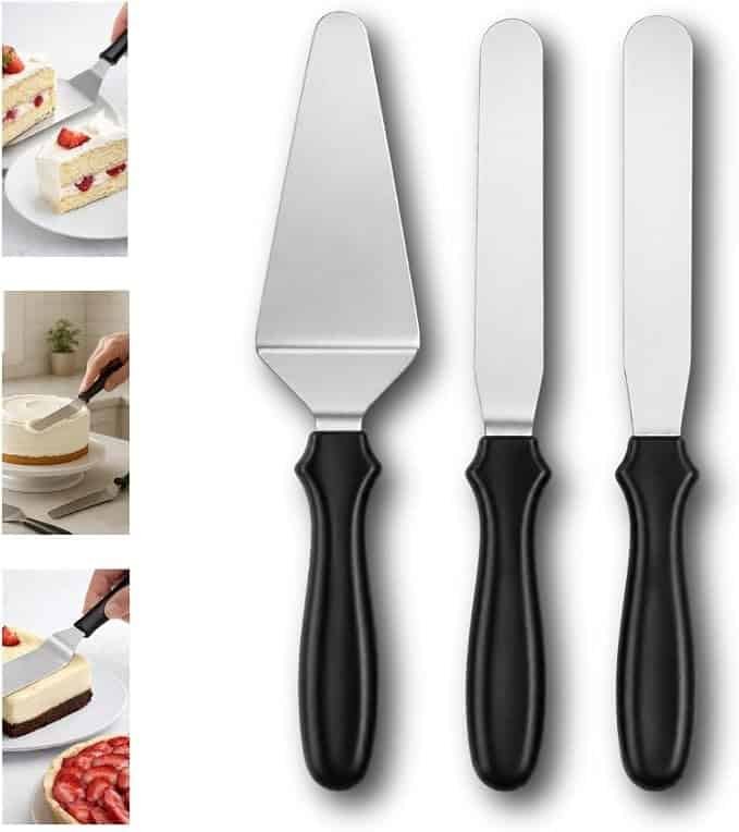Kit 3 Espátulas Confeiteiro Inox para Alisar Rechear e Ganachear Bolos