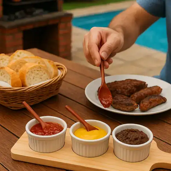 Kit de molheiras em porcelana com base de madeira de pinus de 40 cm