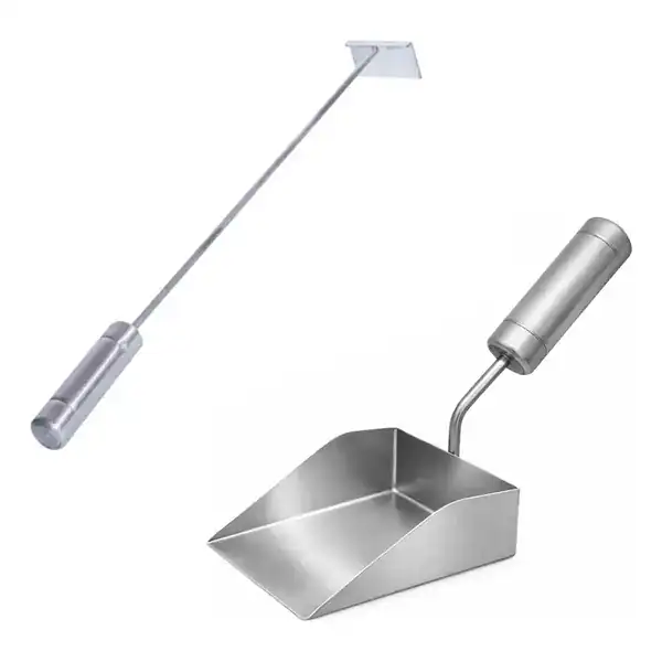 Kit com pá de cinza e espalhador de brasa para churrasqueira