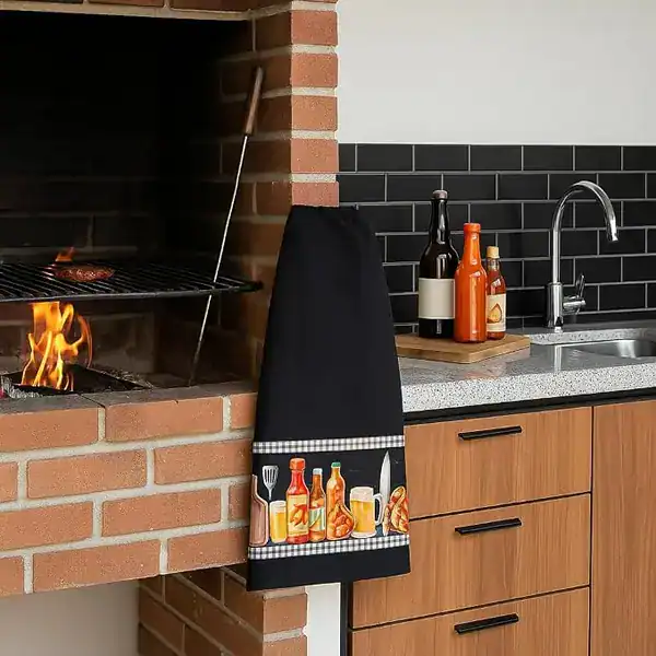 Kit com 3 panos de prato com estampa de churrasco