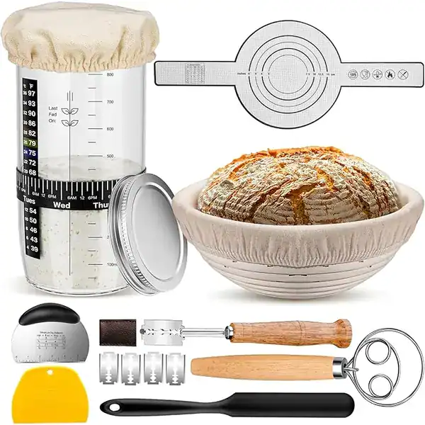 Kit iniciante Sourdough banneton oval raspadores lâmina de pão fermentação natural