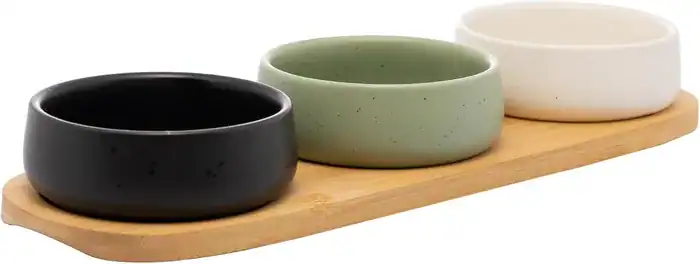 LYOR - Conjunto 3 Petisqueiras com Bandeja de Bambu