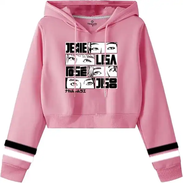 Moletom Feminino com Capuz Blackpink Cropped Rosa