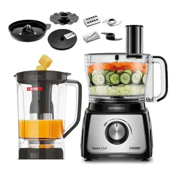 Processador Mondial Turbo 800W com tigela 2,5L e 8 discos bivolt