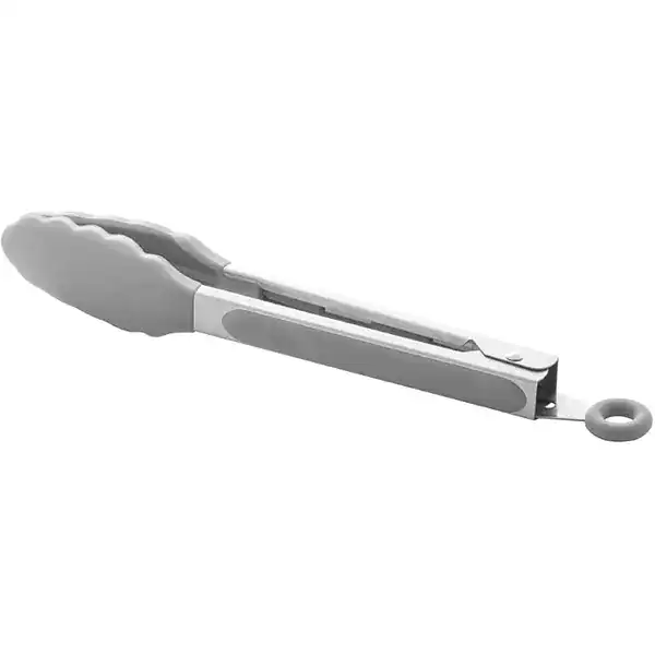 Pinça de silicone cinza para cozinha com cabo inox resistente ao calor
