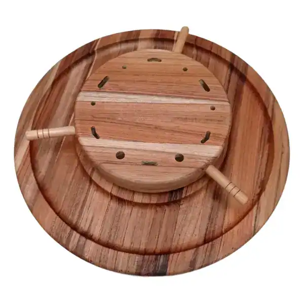 Porta-espetos de churrasco em madeira teca para mesa posta