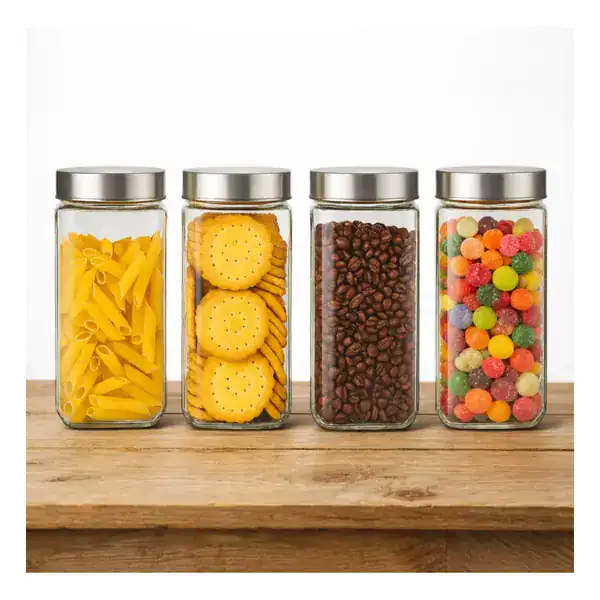 Pote de vidro com tampa inox hermético para farinha sal e ingredientes secos