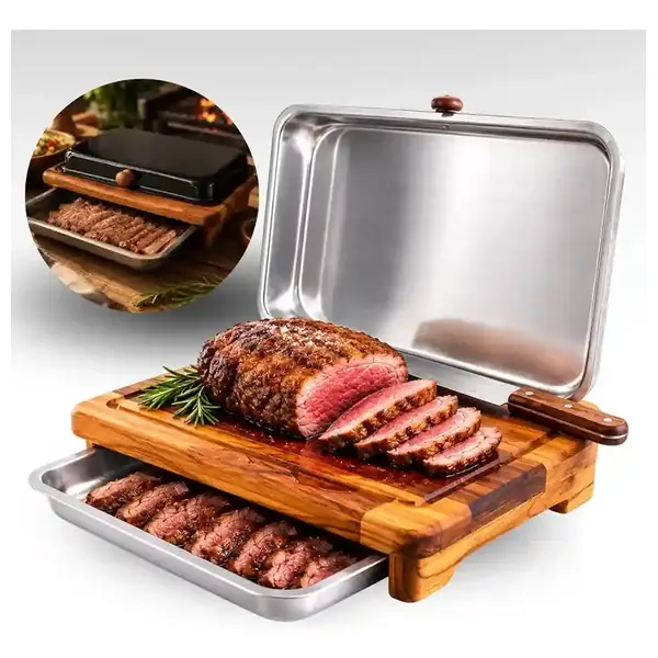 Tábua para churrasco com bandeja e tampa gourmet