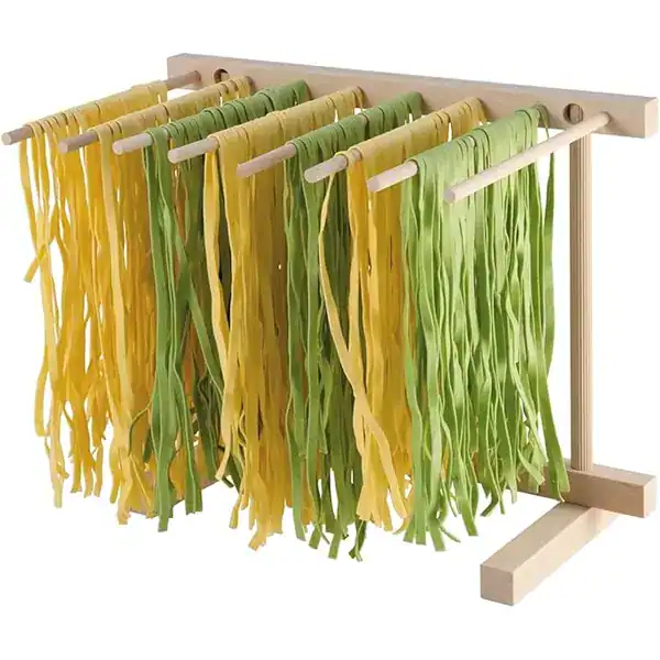 Varal de madeira para secar pasta artesanal com hastes horizontais