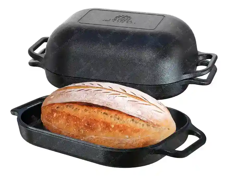 Assadeira de ferro fundido para assar pão artesanal no forno doméstico