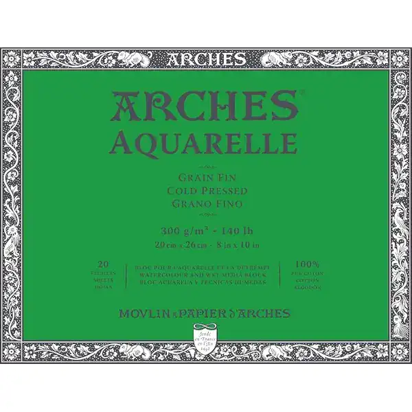 Bloco de papel para aquarela Arches 100% algodão