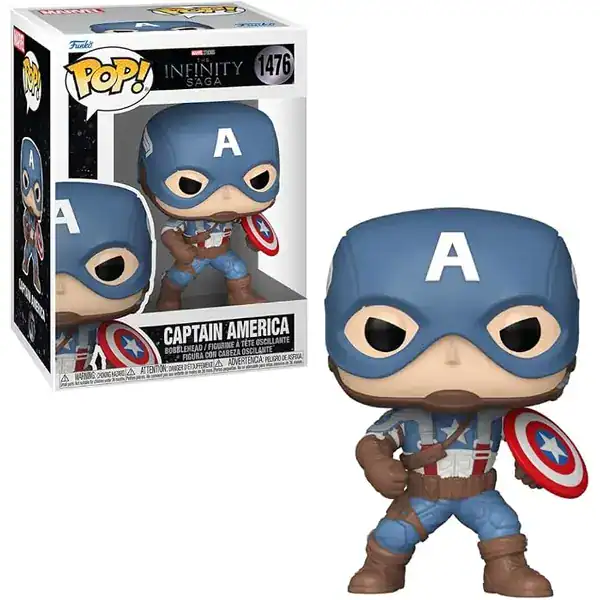 Funko Pop do Capitão América na versão O Primeiro Vingador com escudo triangular