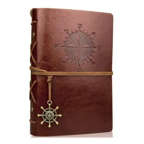 Caderno de couro retrô vintage com cordão náutico