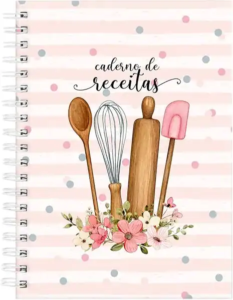 Caderno de receitas floral listras Fuê (rosa) — presente para quem gosta de cozinhar