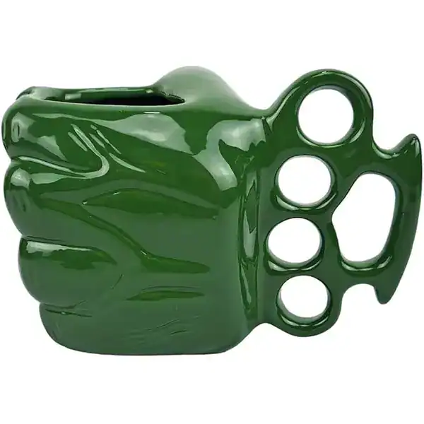 Caneca 3D de Porcelana — Formato Mão Soco, Verde