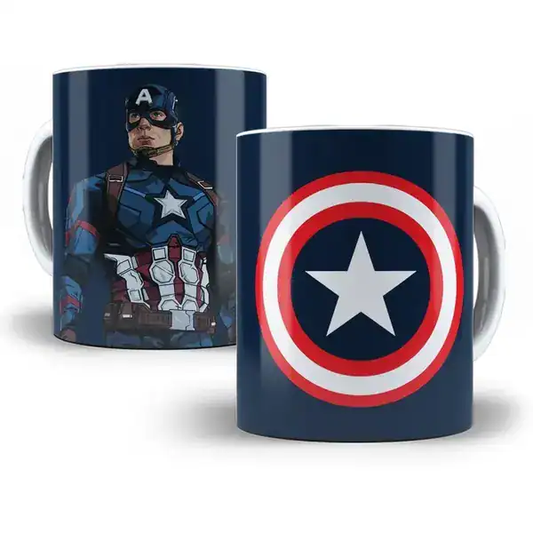 Caneca de cerâmica do Capitão América com estampa do escudo