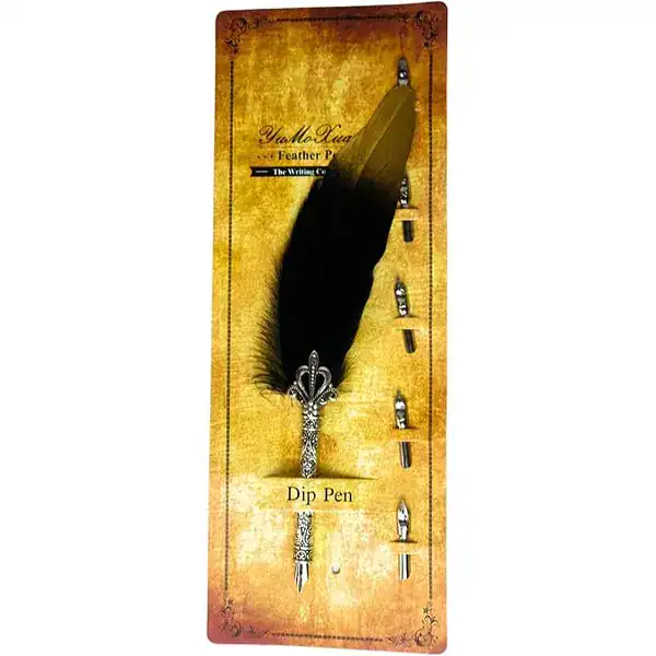 Caneta Tinteiro Pena Simples Preto com Dourado