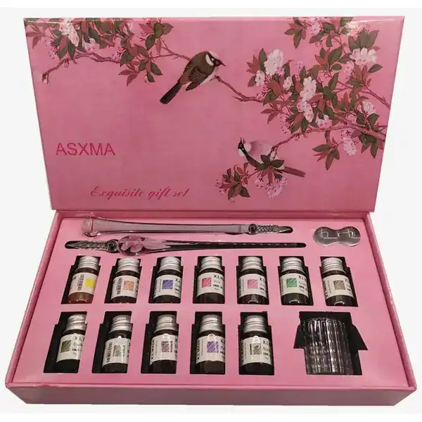 Canetas De Vidro De Caligrafia Asxma Com Tintas Rosa Multi-color