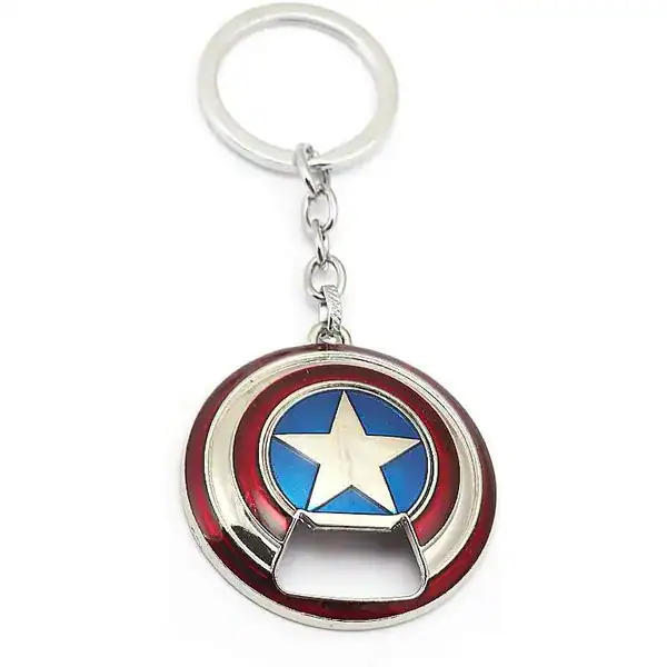 Chaveiro em metal do escudo do Capitão América com função de abridor de garrafa