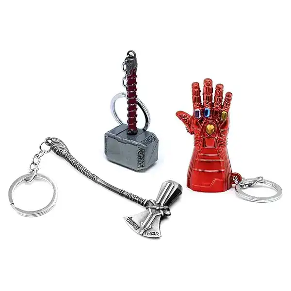 Kit de chaveiros com Stormbreaker, Mjolnir e martelo do Thor em metal