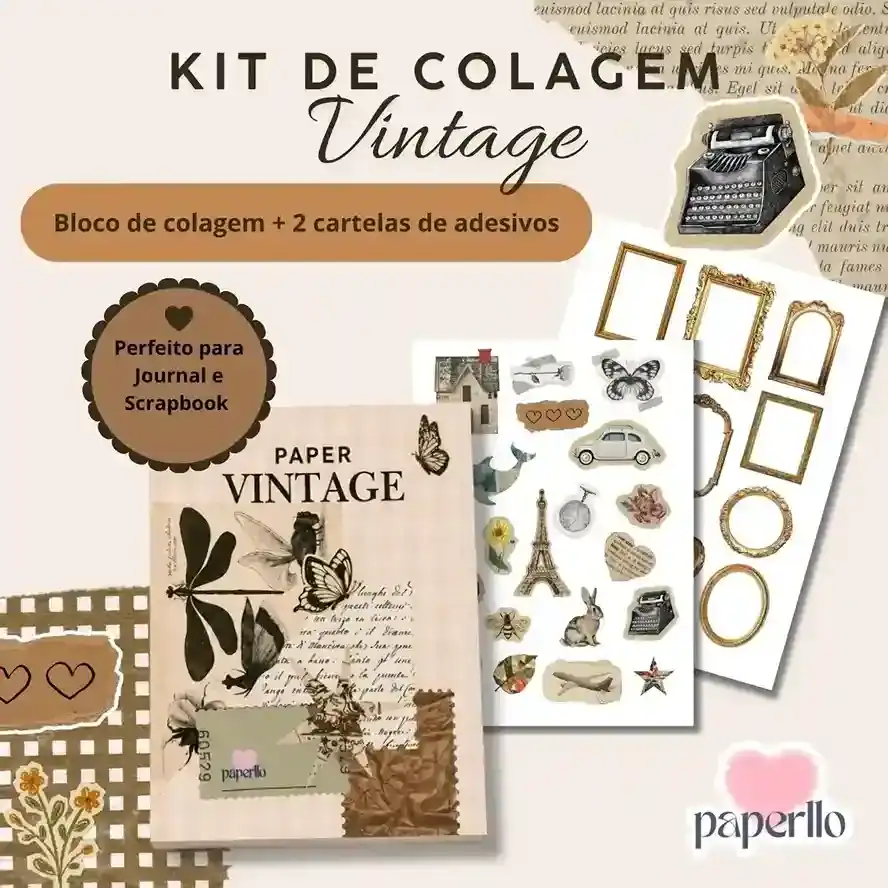 Colagem Vintage Bloco De Papéis + 2 Cartelas De Adesivos