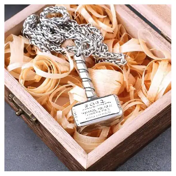 Colar masculino com pingente do martelo de Thor em aço inoxidável polido