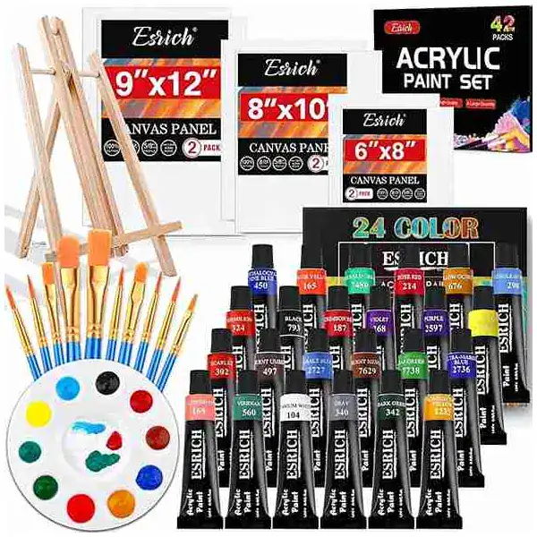 Conjunto de telas com tintas acrílicas para pintura