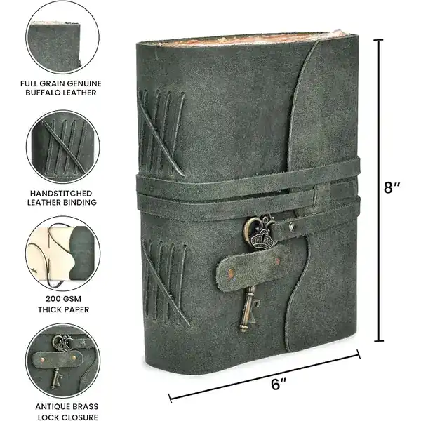 Diário com encadernação de couro vintage – Papel de borda de Deckle vintage