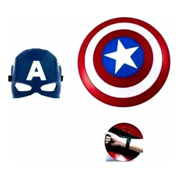 Escudo de brinquedo infantil do Capitão América acompanhado de máscara