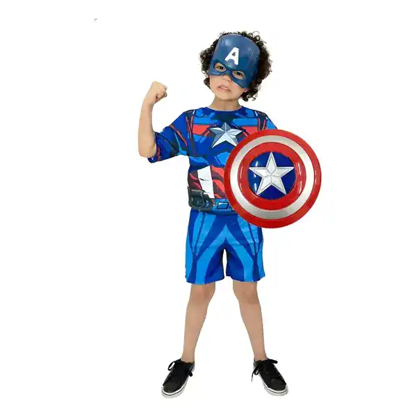 Fantasia infantil do Capitão América com escudo e máscara inclusos