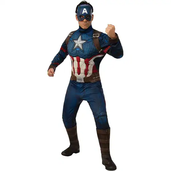 Fantasia adulta Deluxe do Capitão América com máscara e peitoral estruturado