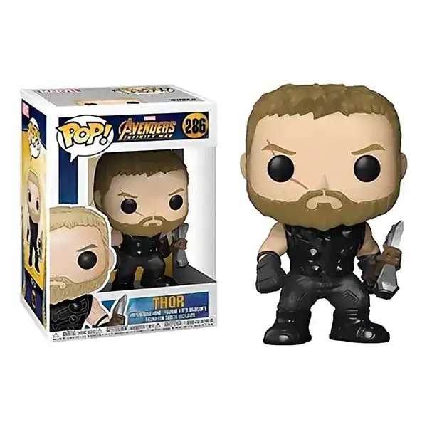 Funko Pop do Thor de Vingadores Guerra Infinita segurando o Stormbreaker