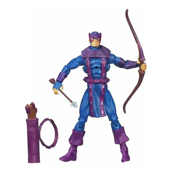Boneco do Gavião Arqueiro da linha Marvel Universe com traje roxo e arco