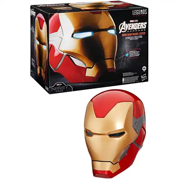Réplica do capacete do Homem de Ferro em tamanho real da Hasbro com viseira e luz nos olhos