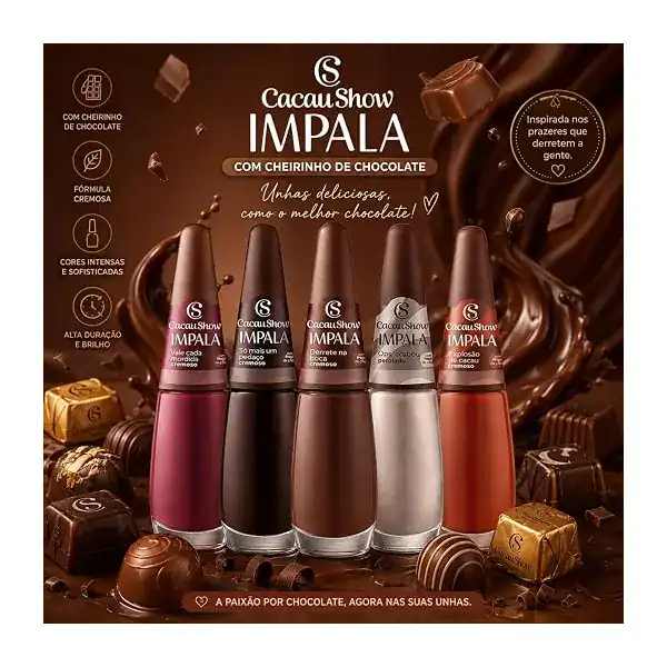 Kit Impala com cinco esmaltes Cacau Show com cheiro de chocolate