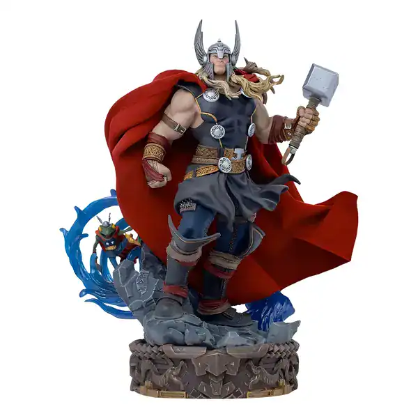 Estátua Iron Studios Thor Unleashed em escala 1/10 com base de raios azuis