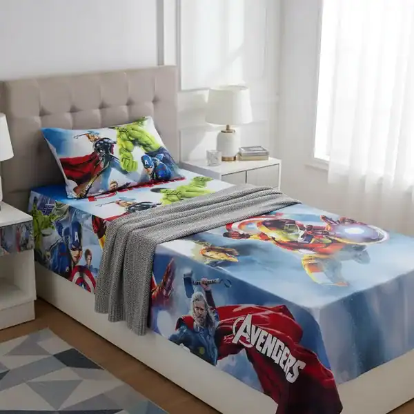 Jogo de lençol solteiro com cobre-leito e fronha — Avengers — presente dos Vingadores