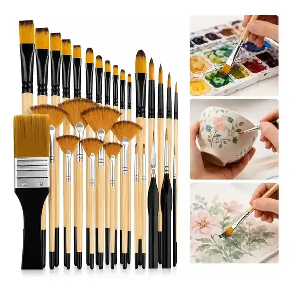 Kit com 32 pincéis de pintura para aquarela, óleo e tela
