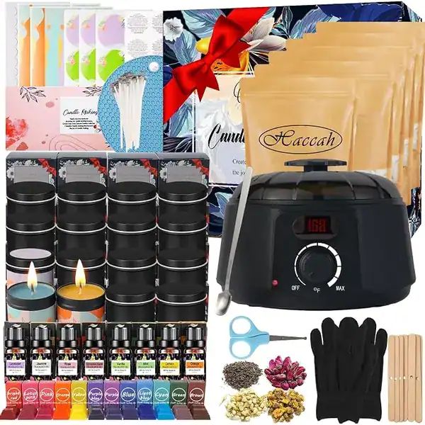 Kit completo de fabricação de velas Haccah com derretedor — guia de presentes de velas da Presendicas